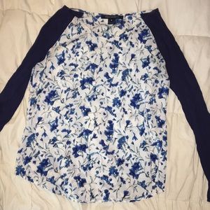 Blousey Floral Blue and White Baseball T